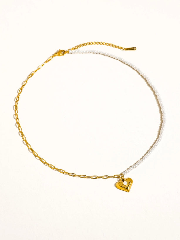 Kai 18K Gold Non-Tarnish Pearl Chain Heart Necklace