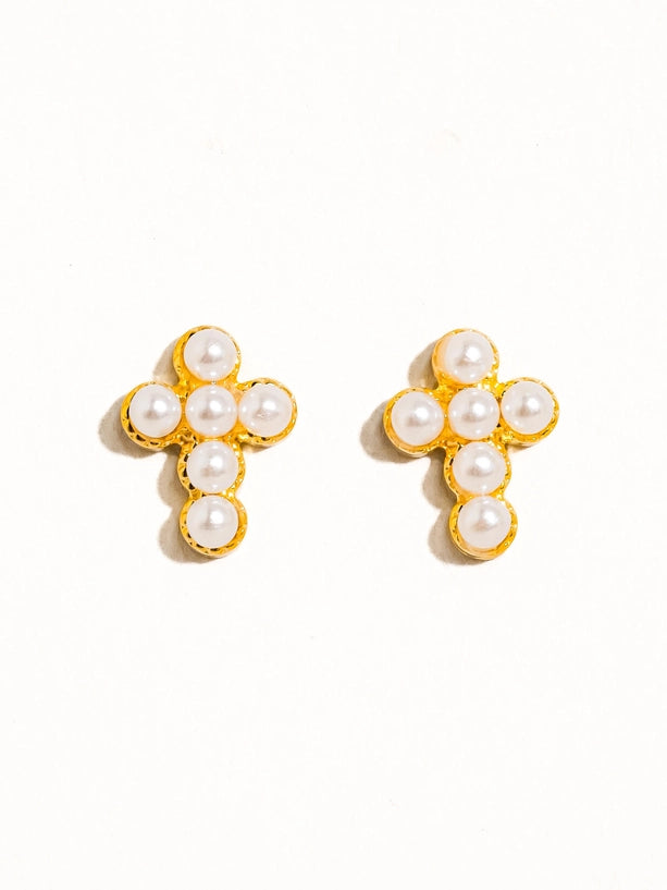 Telo 18K Non-Tarnish Pearl Cross Stud