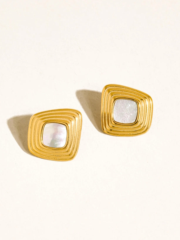 Solenne 18K Gold Non-Tarnish Enamel Square Earrings | 2 Colors