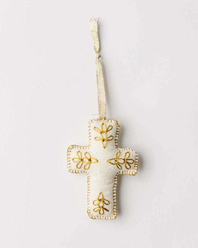 Embroidered Cross Ornament | Gold