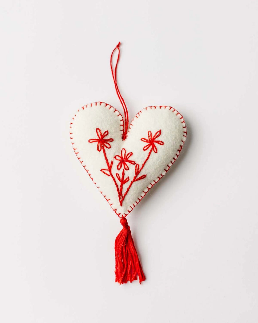 Embroidered Heart Ornament | Red