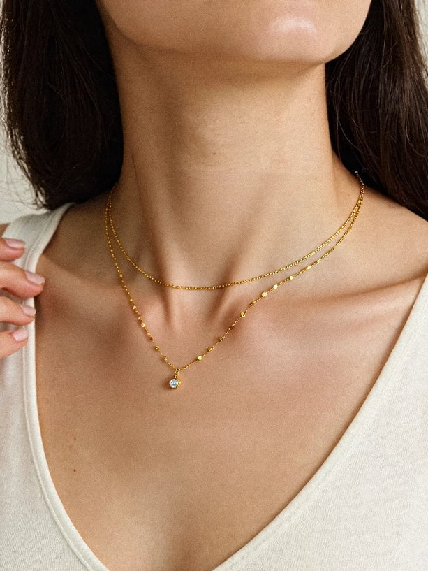 Cerise 18K Gold Non-Tarnish Stone Stacked Necklace