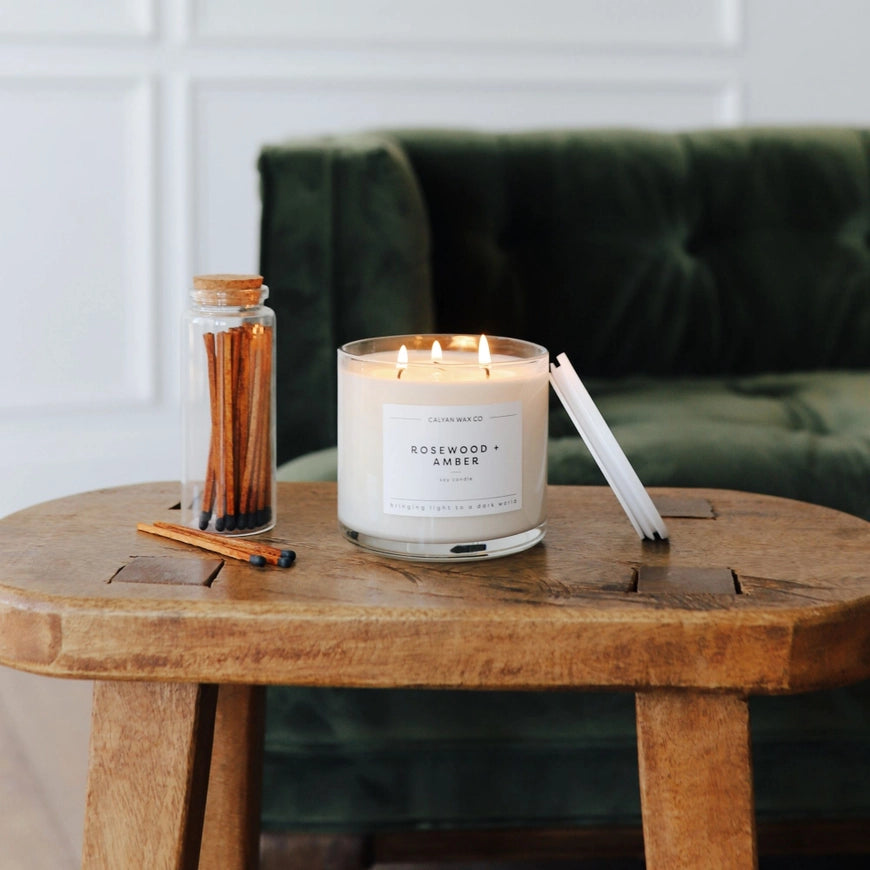Rosewood + Amber - 3 Wick Clear Glass Tumbler Soy Candle