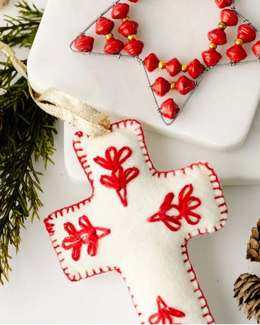 Embroidered Cross Ornament | Red