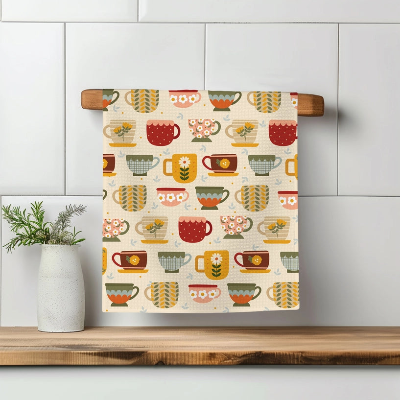 Tea Retro Cup Room Shop Teacup Waffle Kitchen Towel Dish