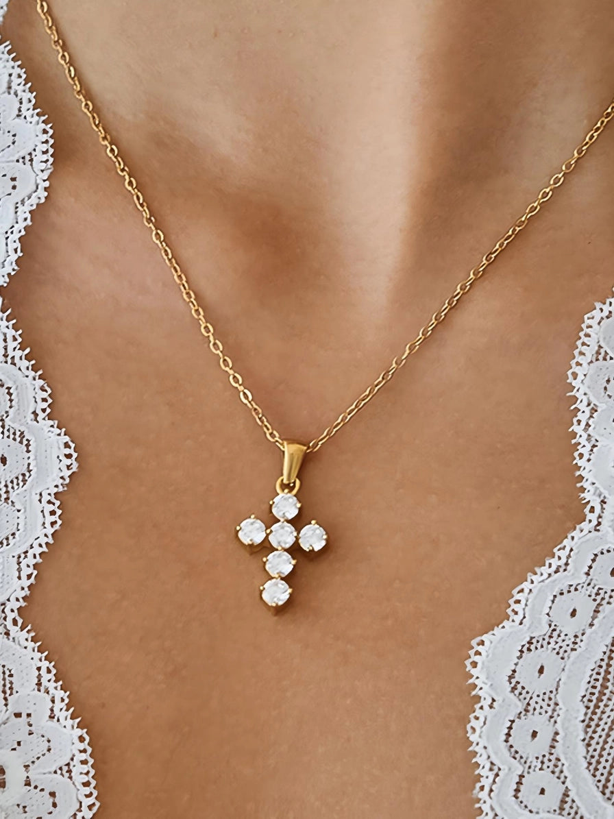 Leah Dainty Crystal Cross Necklace