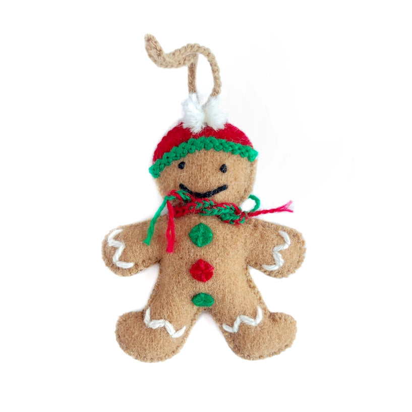 Gingerbread Man Embroidered Wool Christmas Ornament