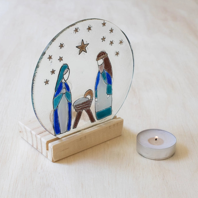 Glass Nativity Round Clear Glass