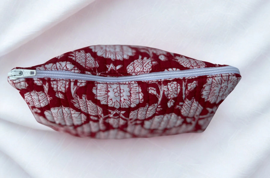 Block Print Toiletry Travel Bag | Red