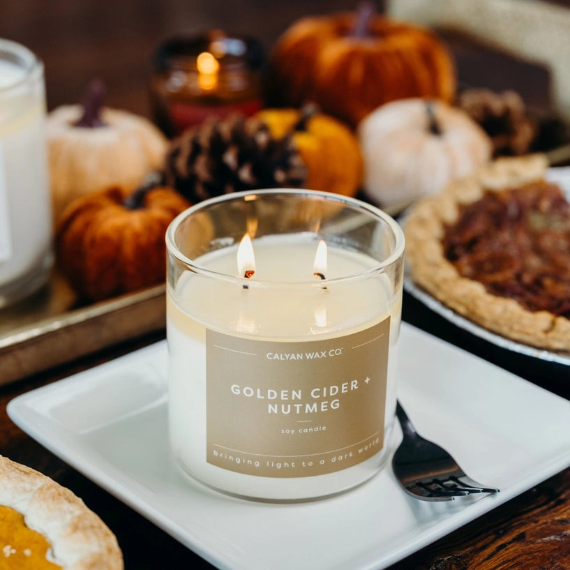 Golden Cider + Nutmeg - Clear Glass Tumbler Soy Candle
