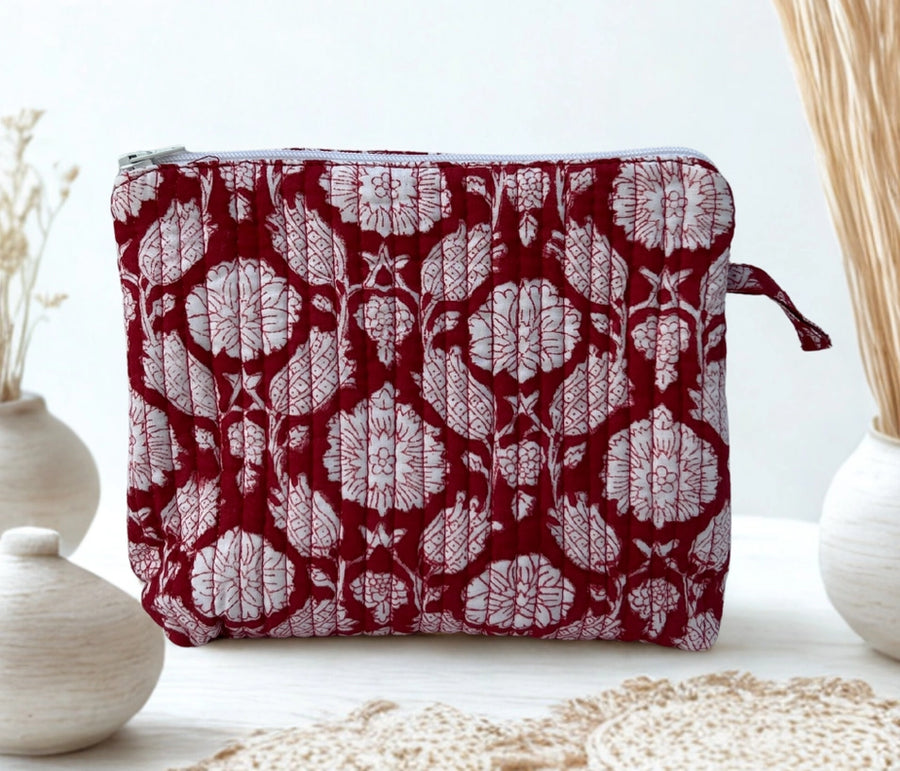 Block Print Toiletry Travel Bag | Red