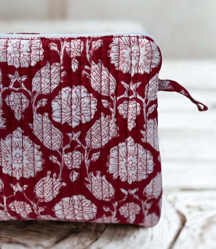 Block Print Toiletry Travel Bag | Red