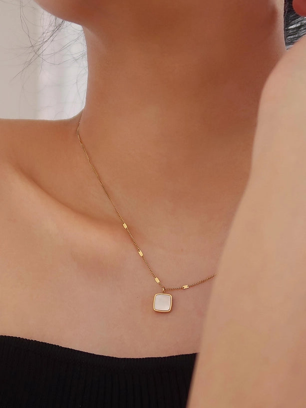 Felicity 18K Gold Non-Tarnish Shell Square Necklace