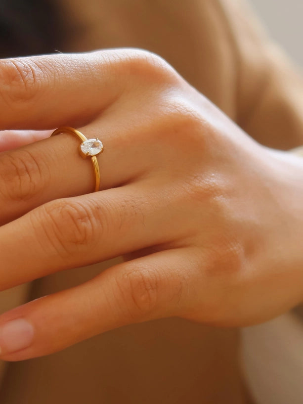 18K Gold Non-Tarnish Square Thin Ring