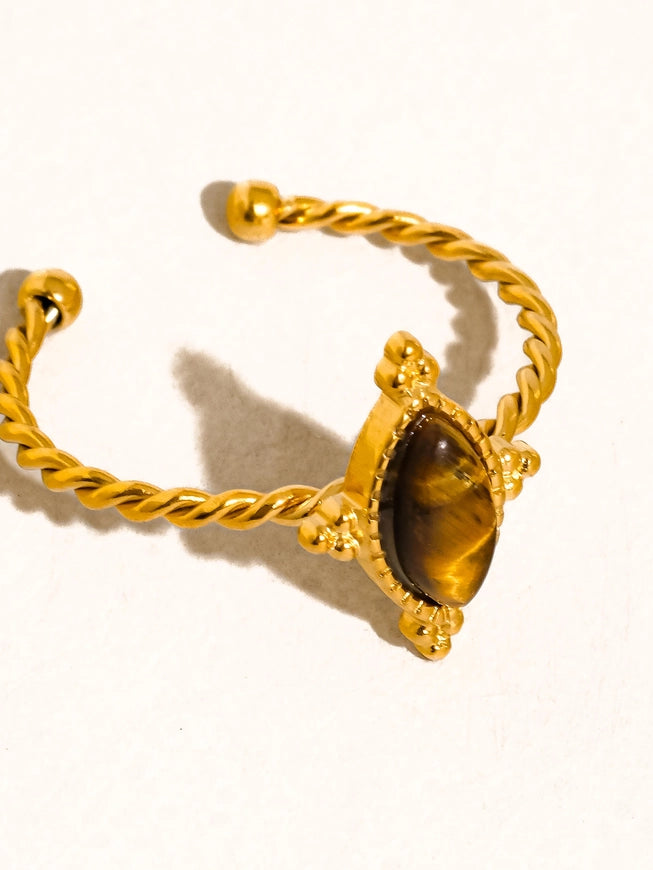 Dorisse 18K Gold Non-Tarnish Brown Gemstone Adjustable Ring