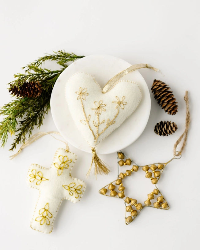 Embroidered Cross Ornament | Gold