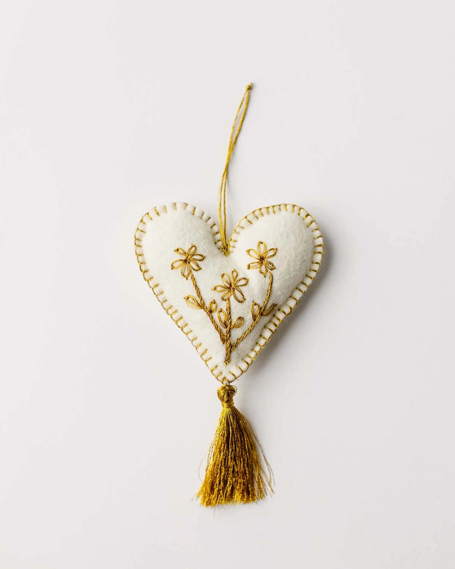 Embroidered Heart Ornament | Gold