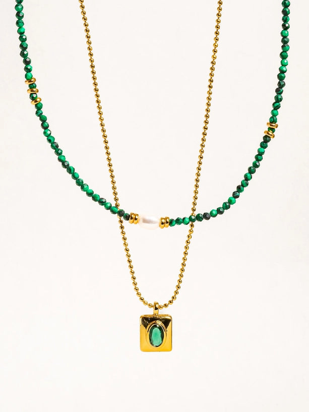 Harlynn 18K Gold Boho Green Beaded Layer Necklace