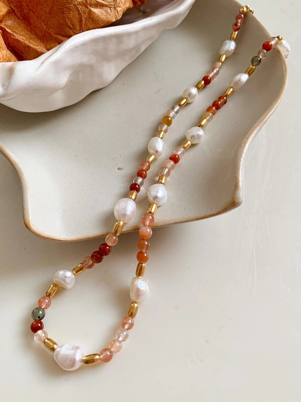 18K Non Tarnish Bohemian Bead Necklace | 2 Colors