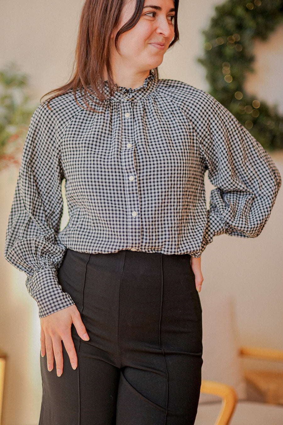 J. Crew B&W Checkered Long Sleeve