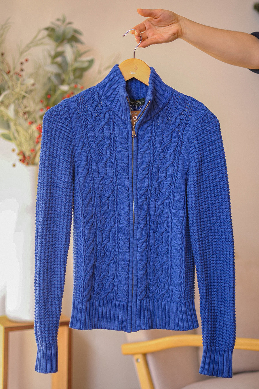 Ralph Layren Blue Cableknit Zip Up