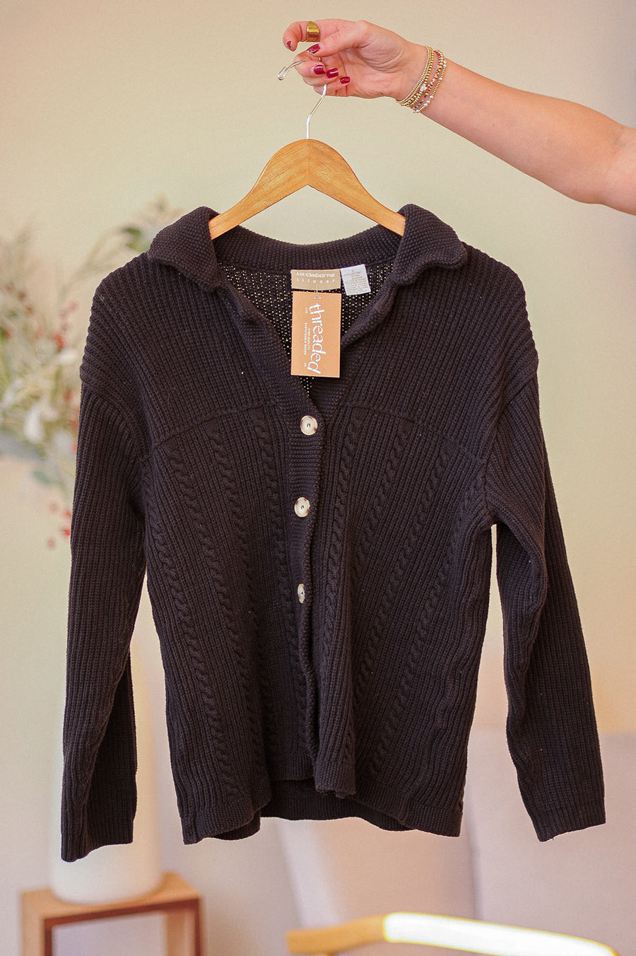 Liz Claiborne Black Knit Buttton Cardigan