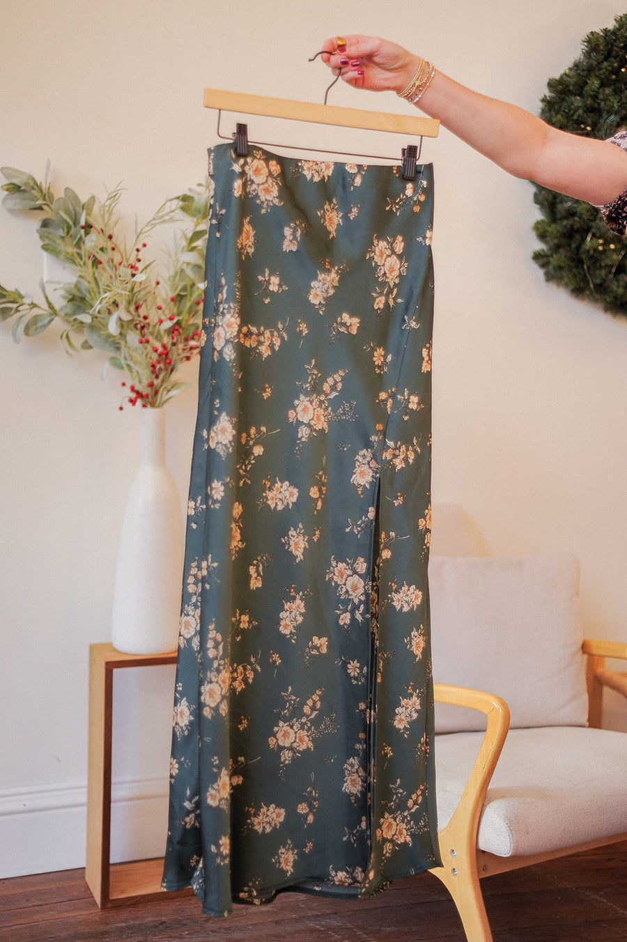 NWT Altar'd State Green Floral Silky Skirt