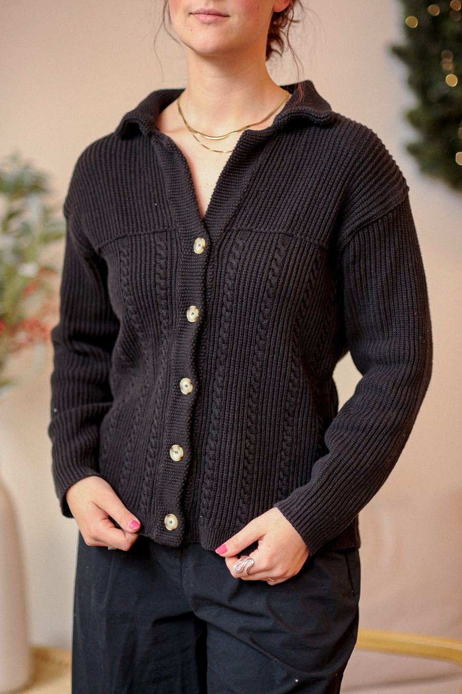 Liz Claiborne Black Knit Buttton Cardigan
