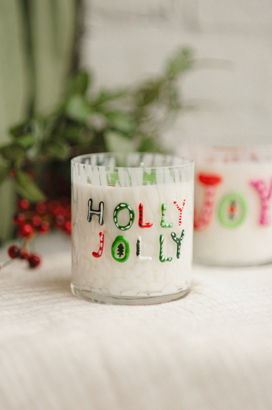 Holly Jolly Holiday Confetti Hand Painted Icon Candle