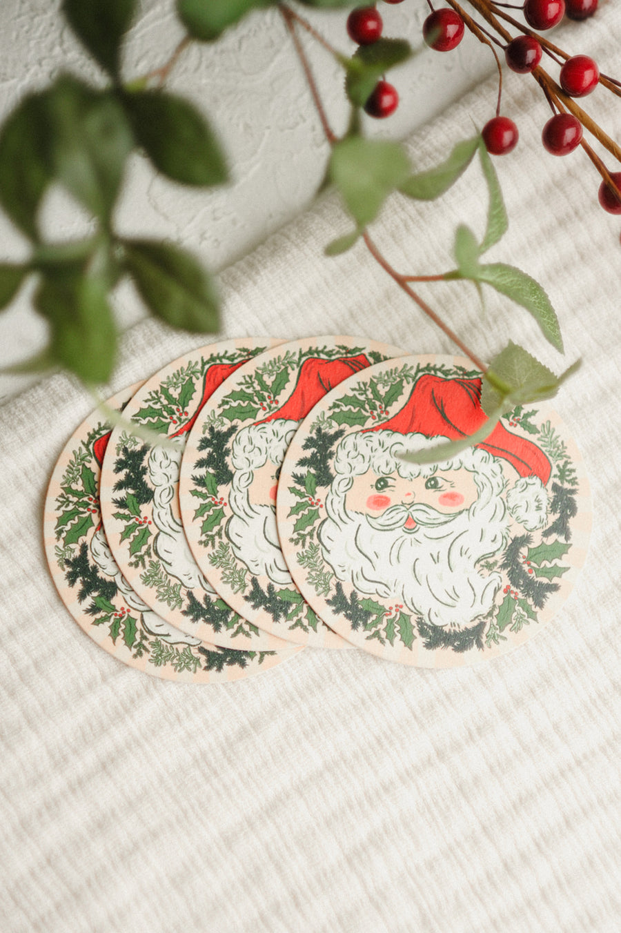 Jolly Santa Coasters | Set of 4