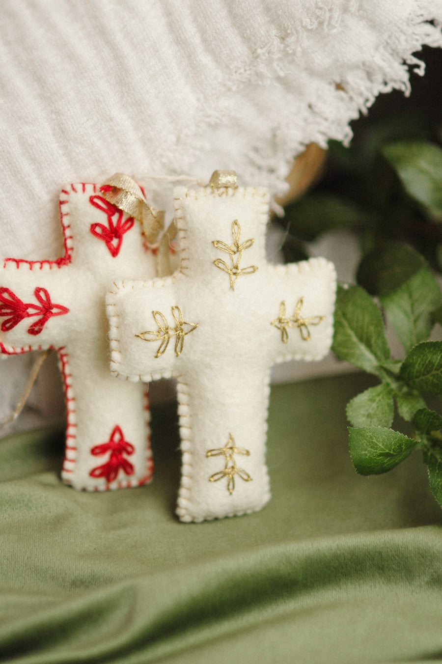Embroidered Cross Ornament | Gold