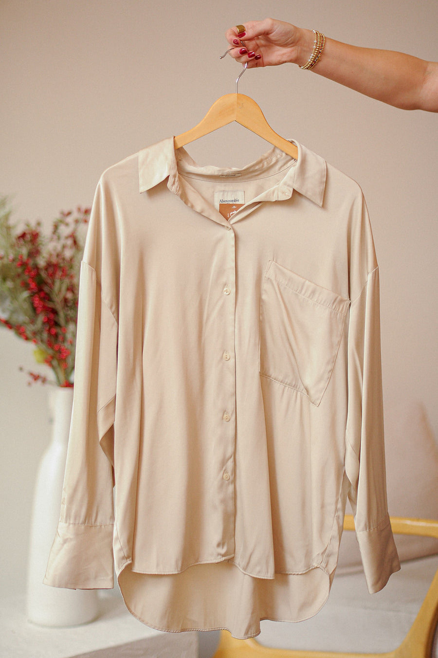 Abercrombie Tan Silky Button Up