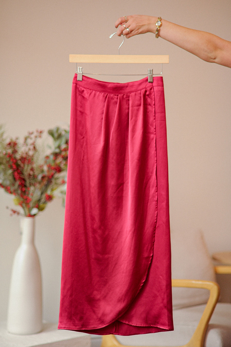 Sincerely Jules Red Silky Wrap Skirt