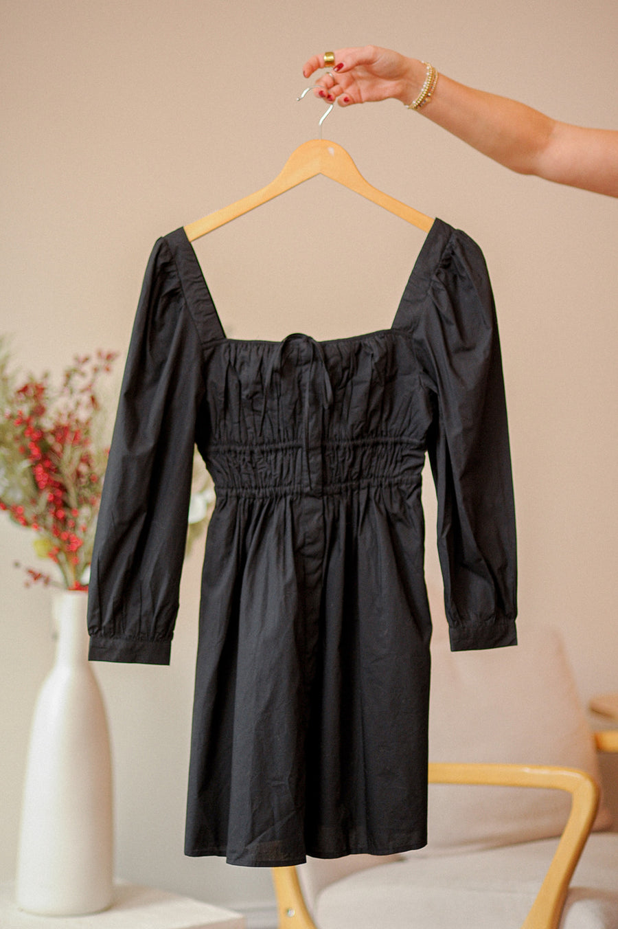 NWT J.Crew Black Smocked Long Sleeve Dress