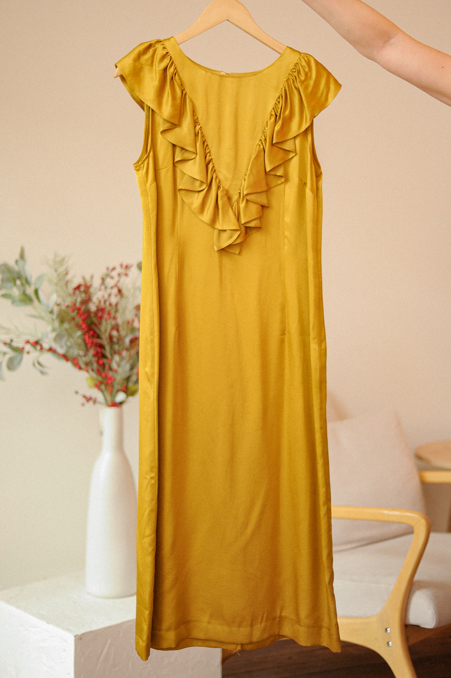 Seen Worn Kept Gold Ruffle Maxi Dress