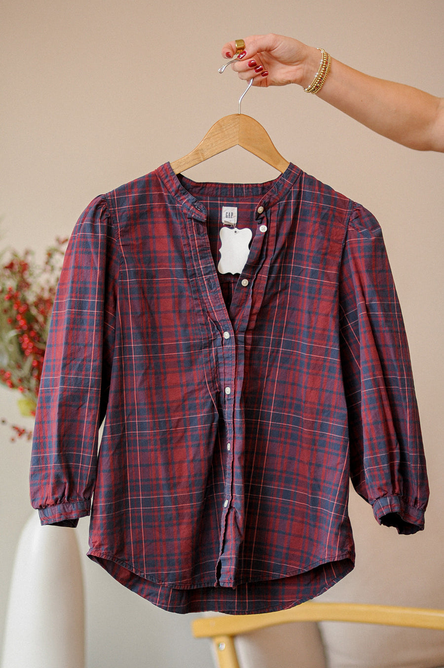 Gap Maroon and Navy Button-Up
