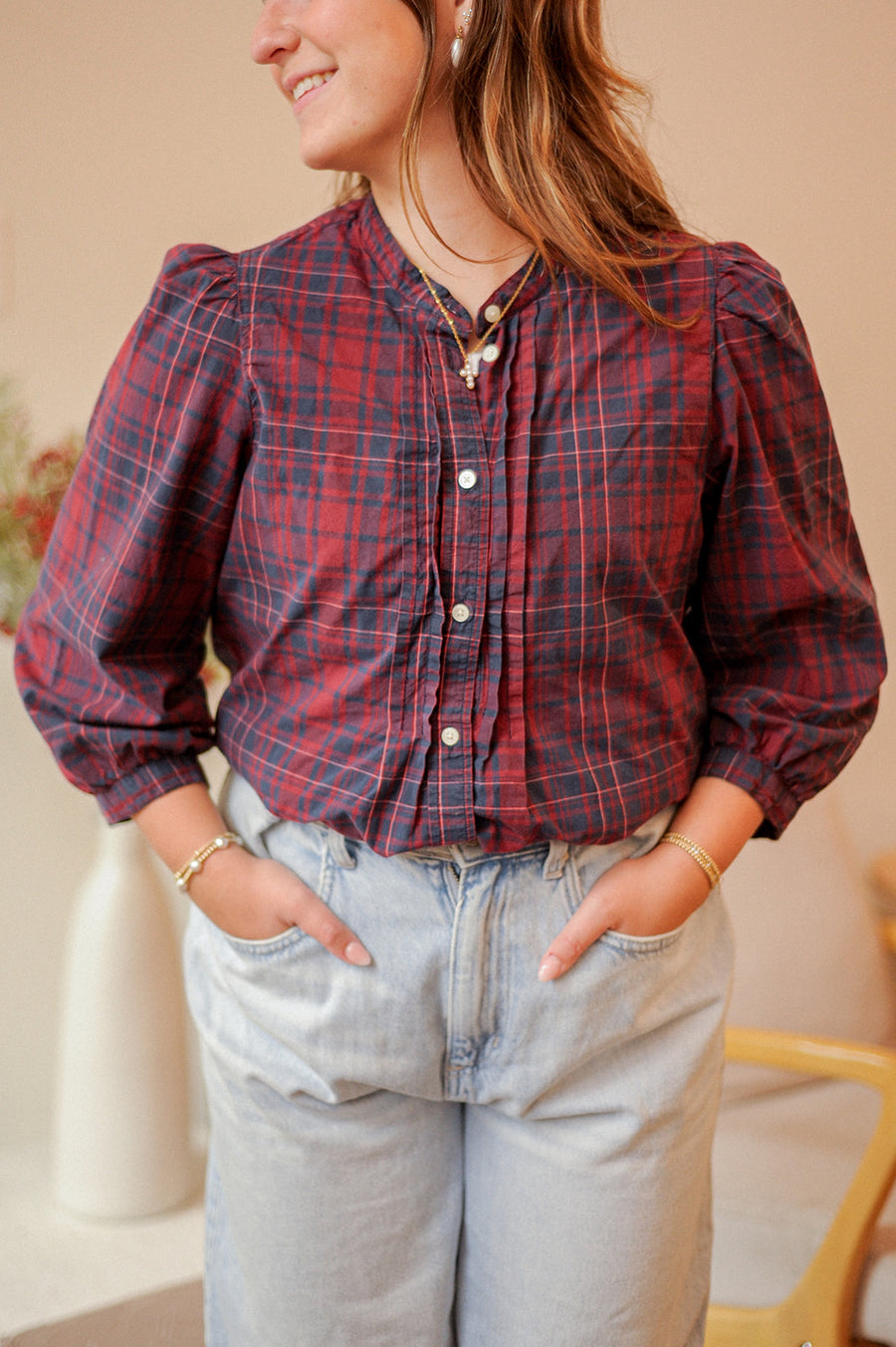 Gap Maroon and Navy Button-Up
