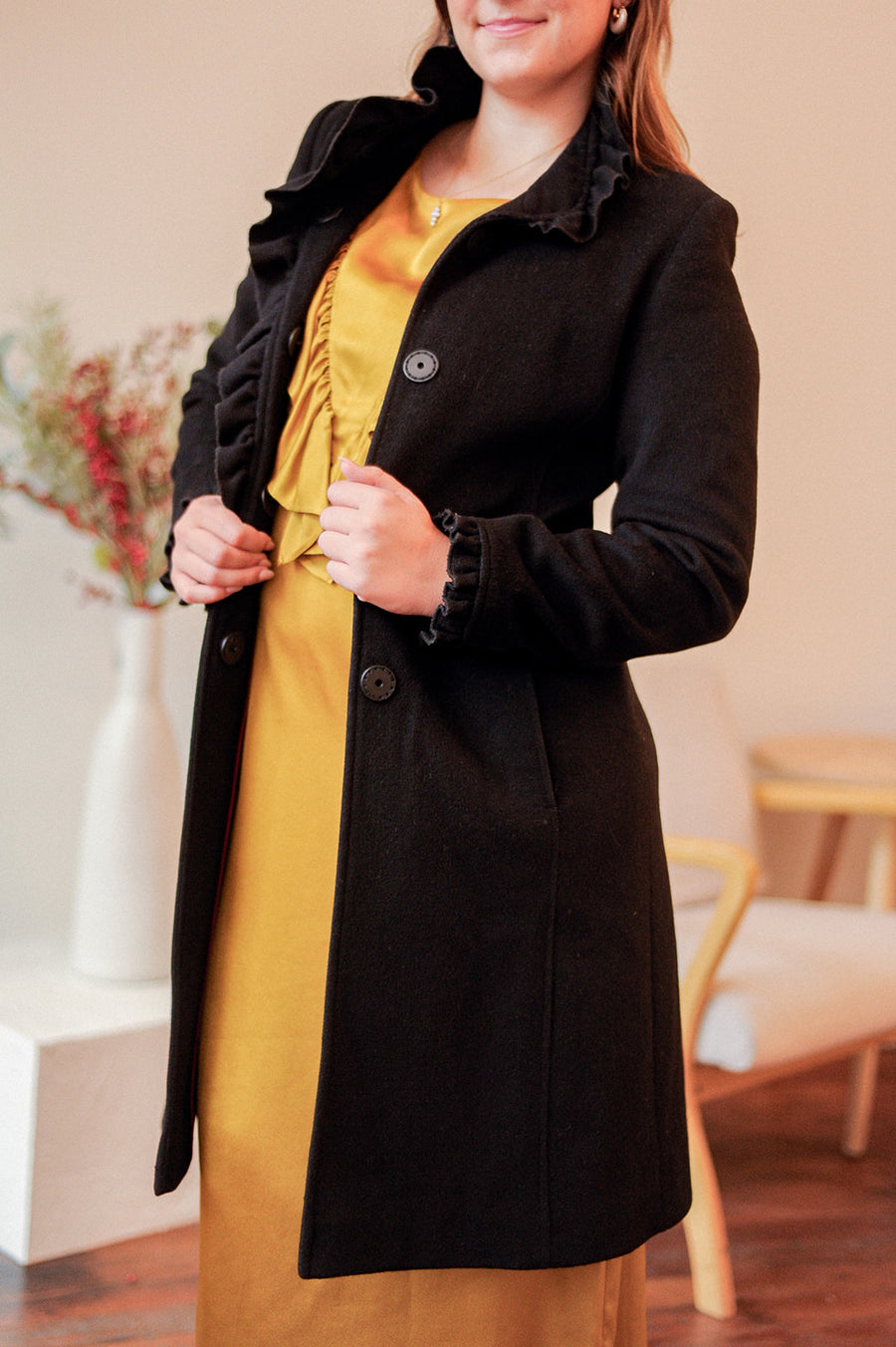 DNKY Black Ruffle Trench
