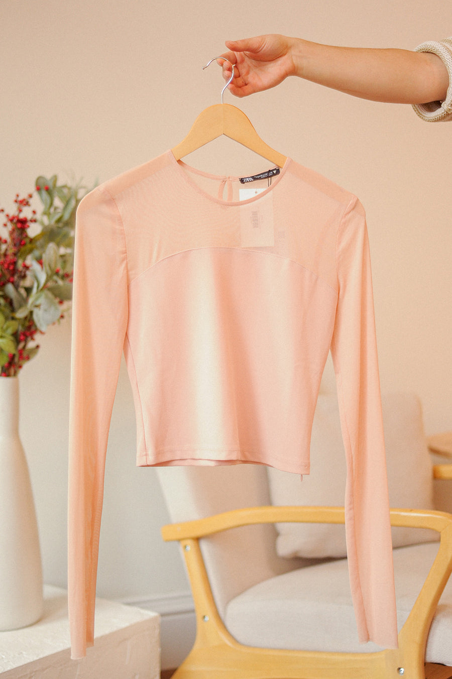 NWT Zara Tan Sheer Long Sleeve