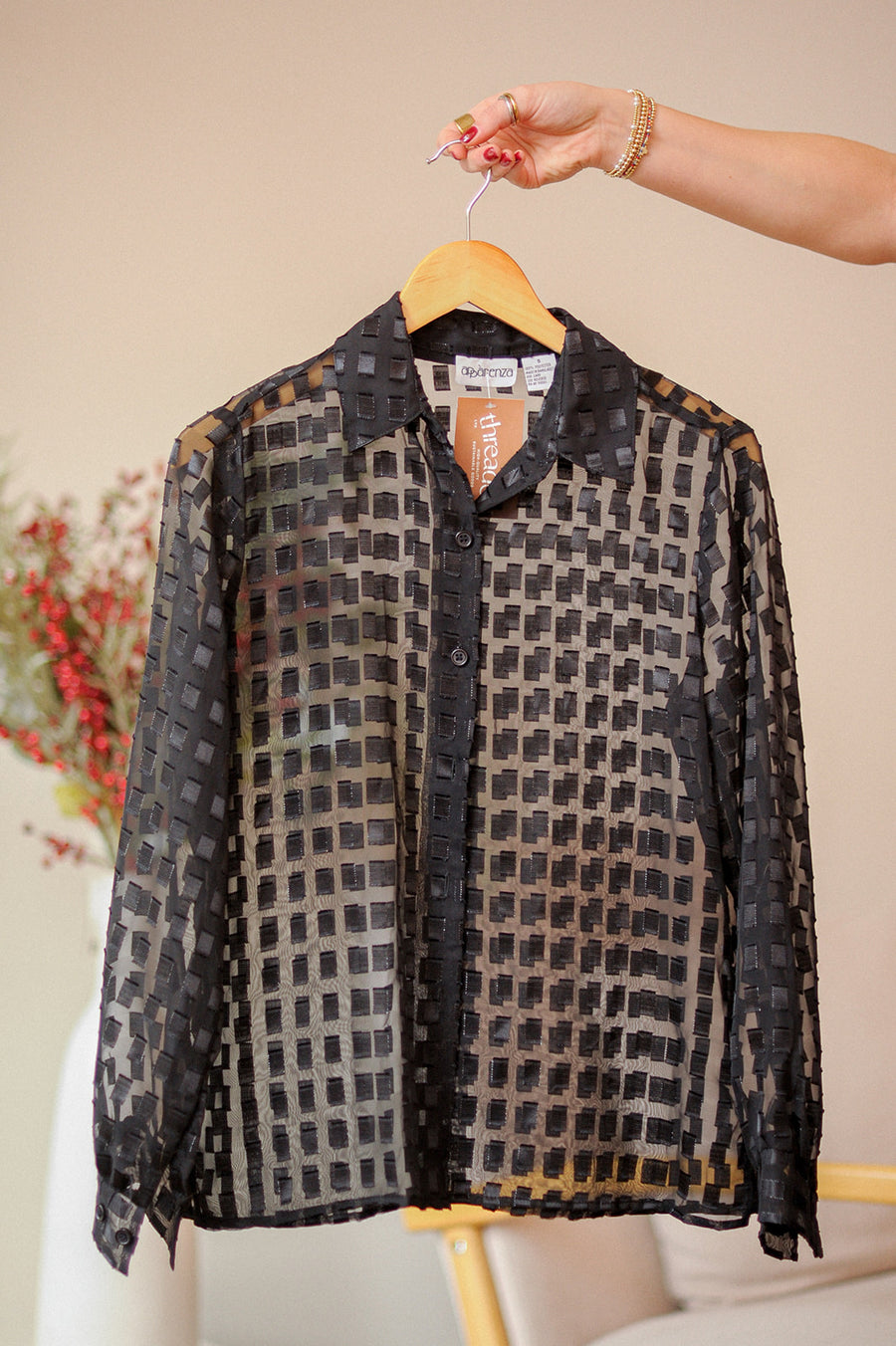 Apparenza Black Sheer Button Up