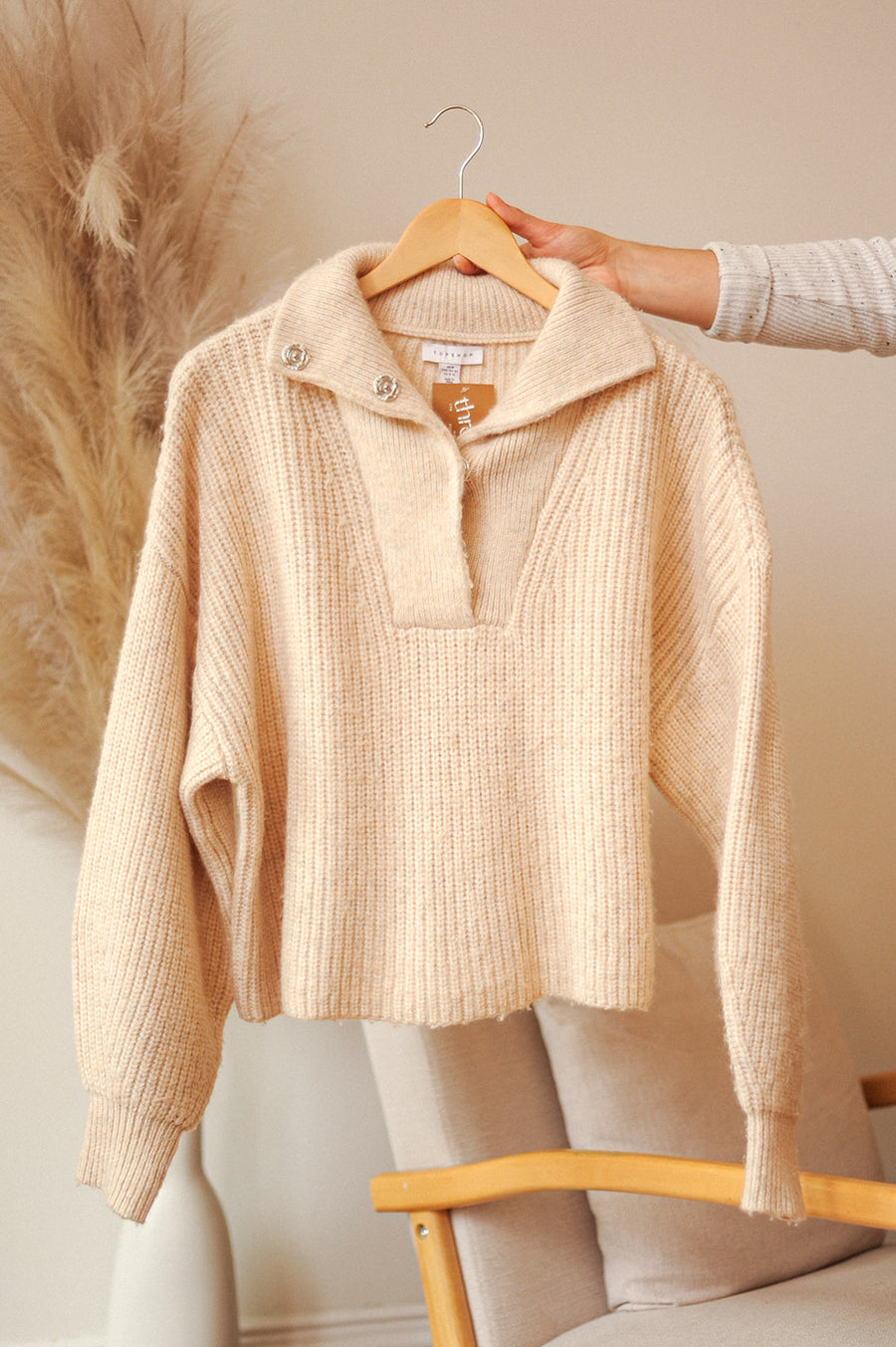 Topshop Cream Collared Sweater