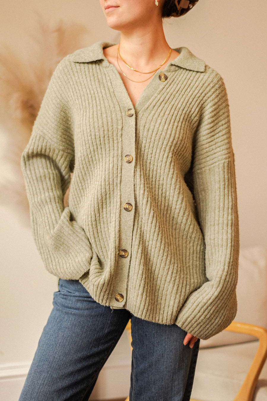 American Eagle Green Collared Cardigan