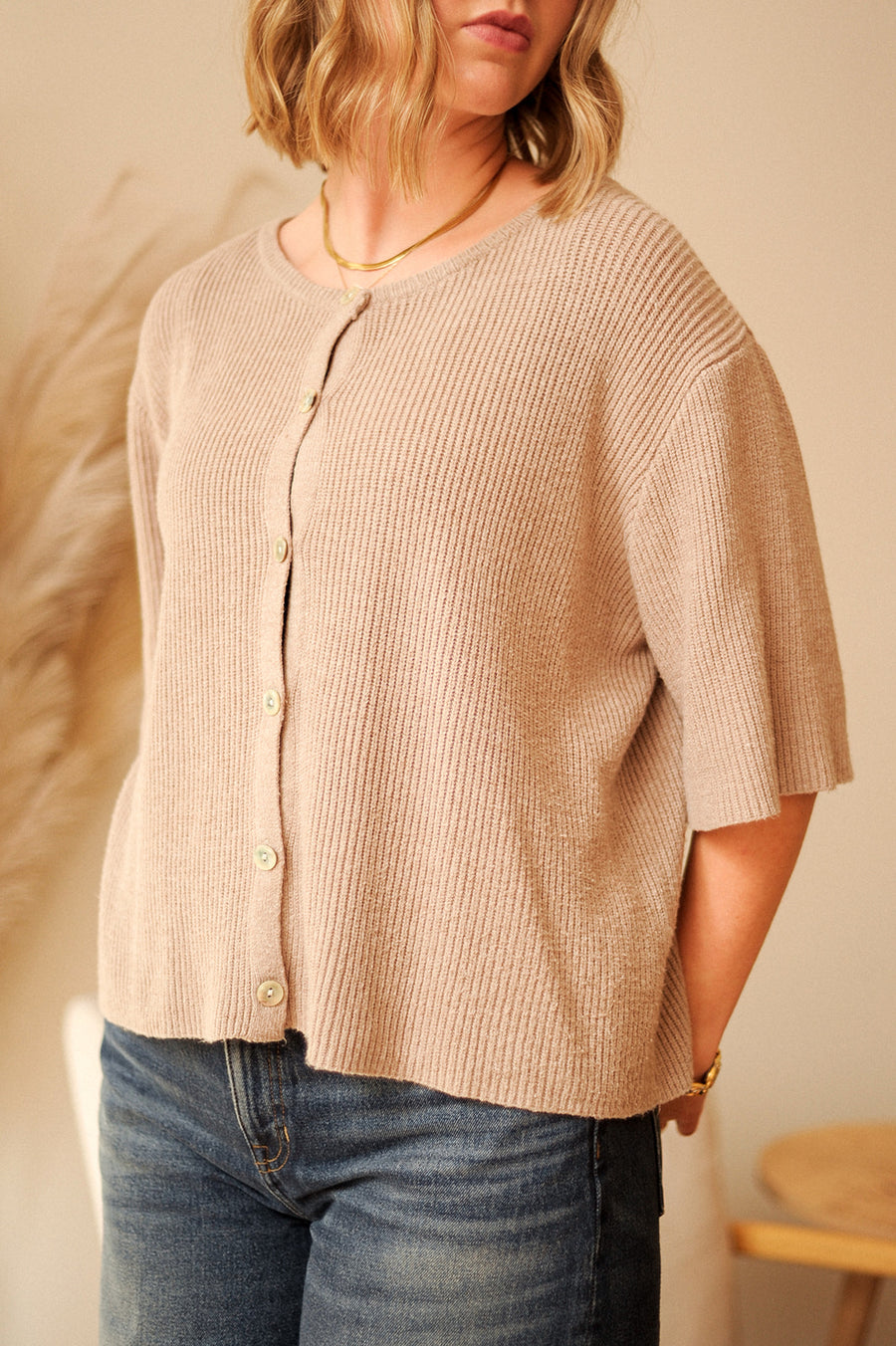 Tan Short Sleeve Cardigan