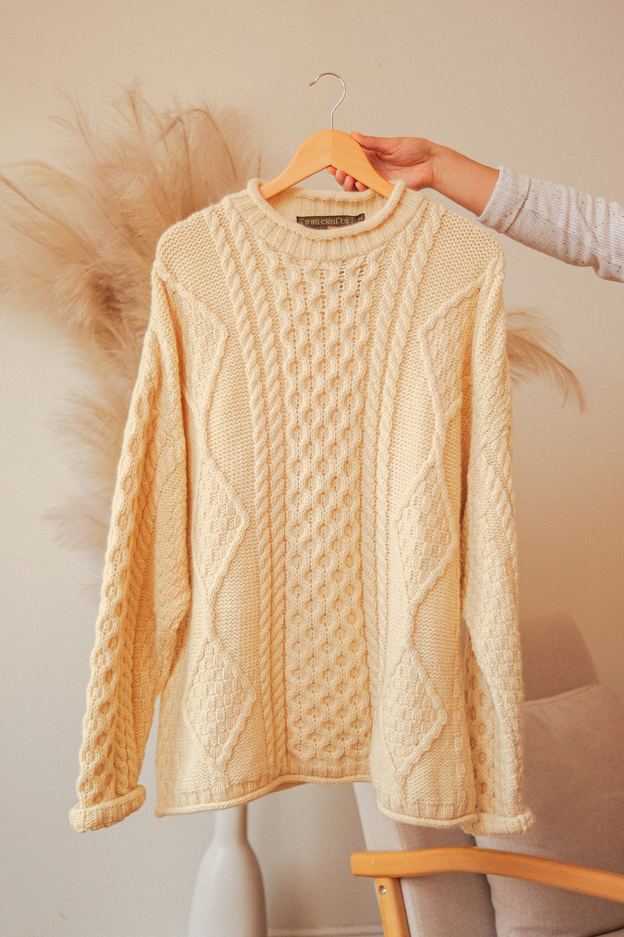 Irish Craft 100% Wool Cream Mockneck Sweater
