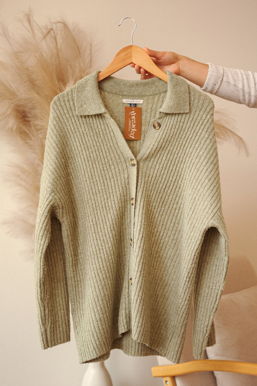 American Eagle Green Collared Cardigan