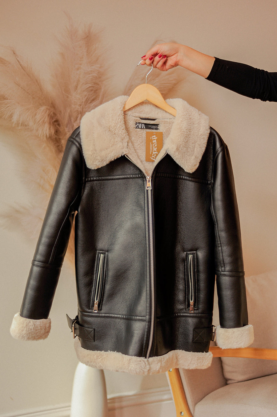 Zara Fleece-Lined Leather Jacket