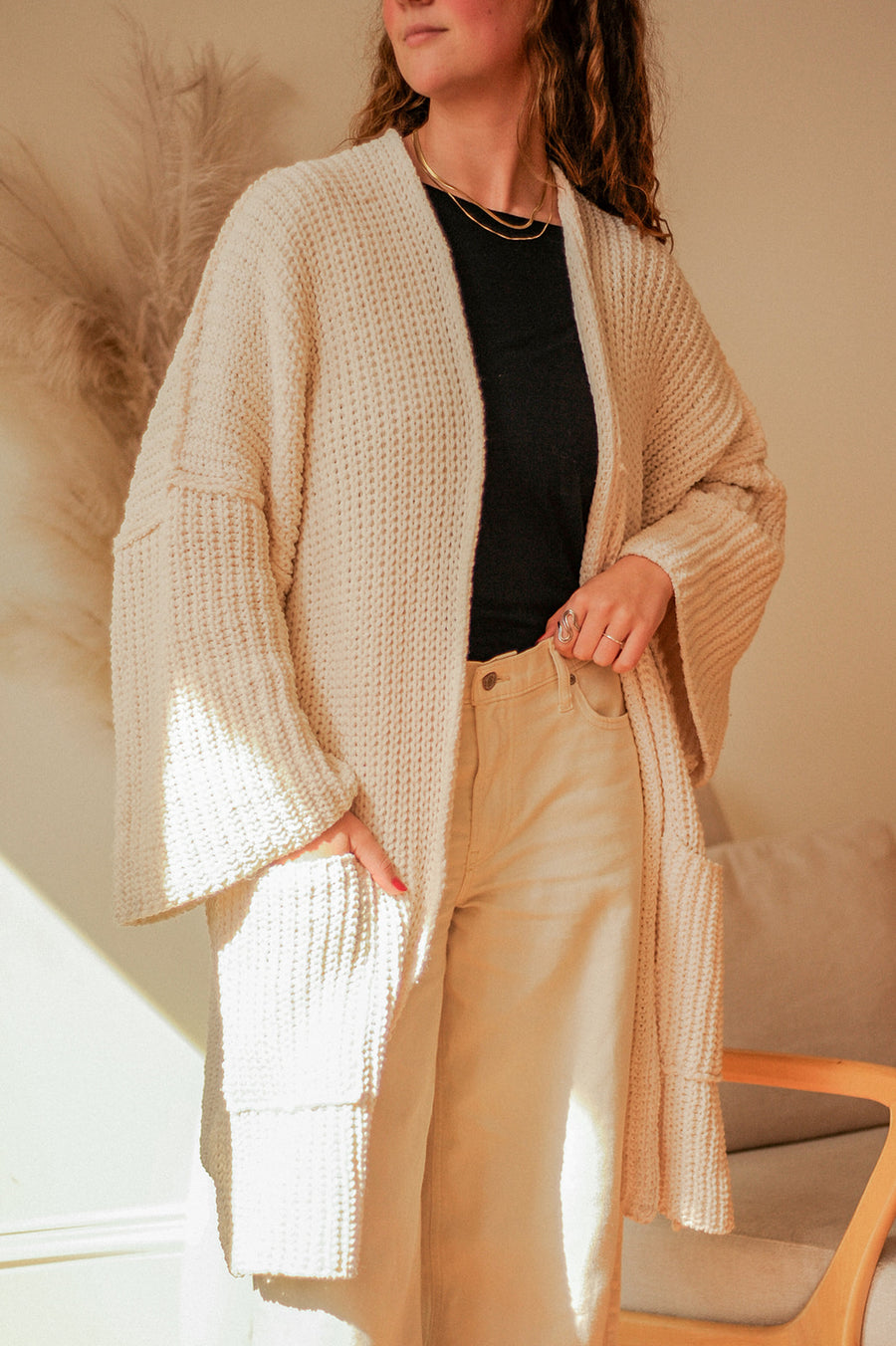 POL Long Cream Cardigan
