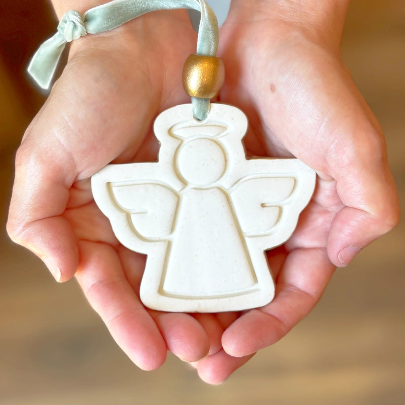Angel Ornament Sage Ribbon