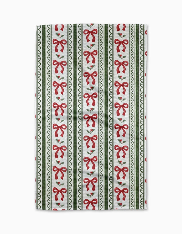 Christmas Bow Stripe Tea Towel