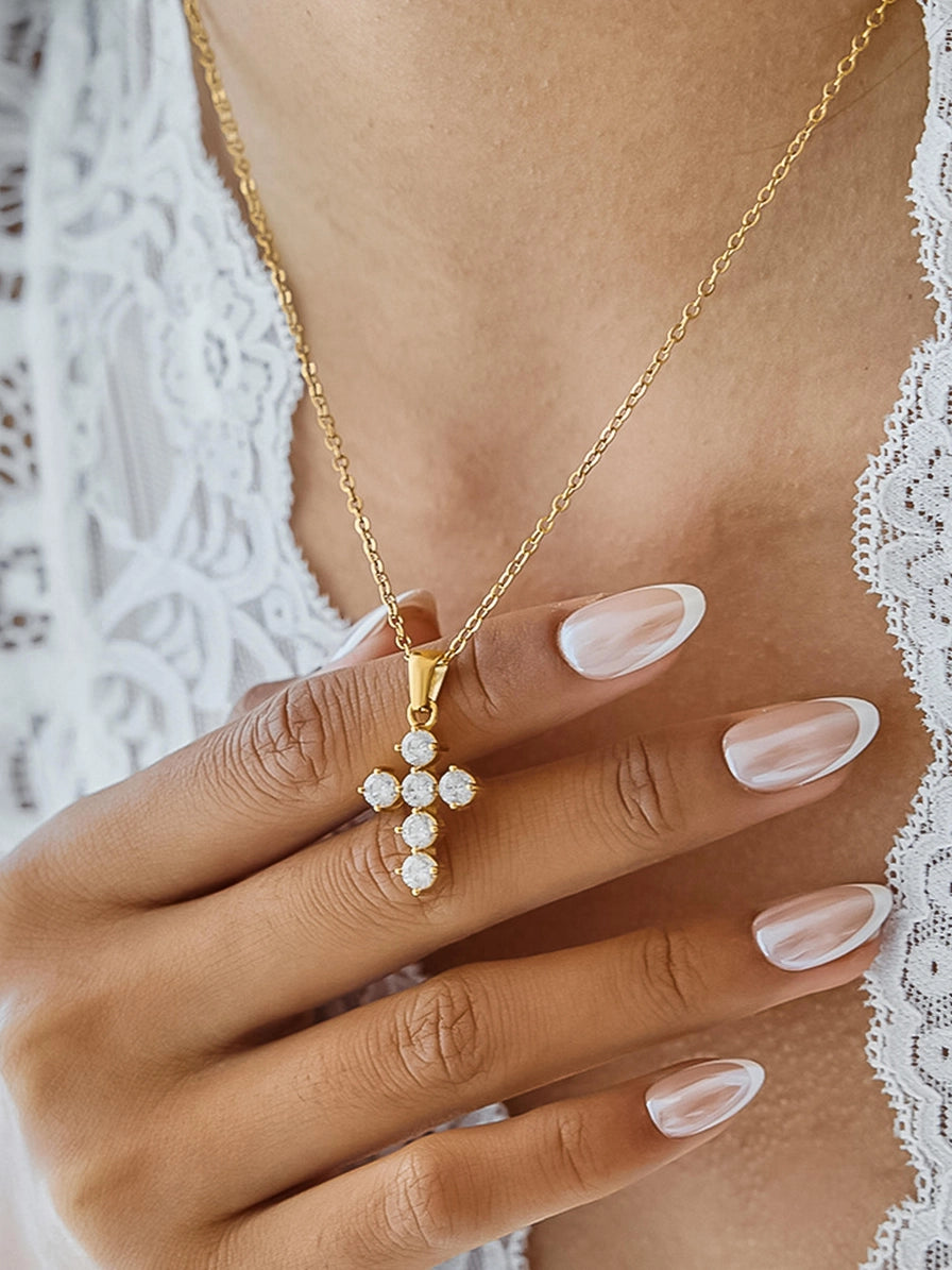 Leah Dainty Crystal Cross Necklace